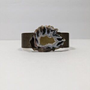 Earthborn Geode Slice Square Metal Bangle Bracelet Boho Bohemian Cottagecore
